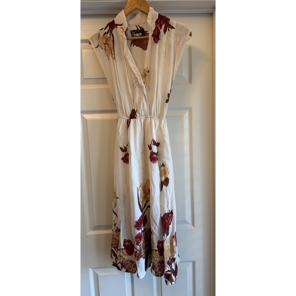 Reformation Floral Midi Dress Womens White Burgundy High Neck Sleeveless Elastic